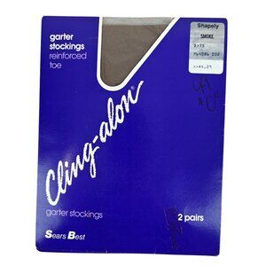 Sears Best Cling-Alon Garter Stockings Reinforced Toe Smoke Shapely 2 Pairs